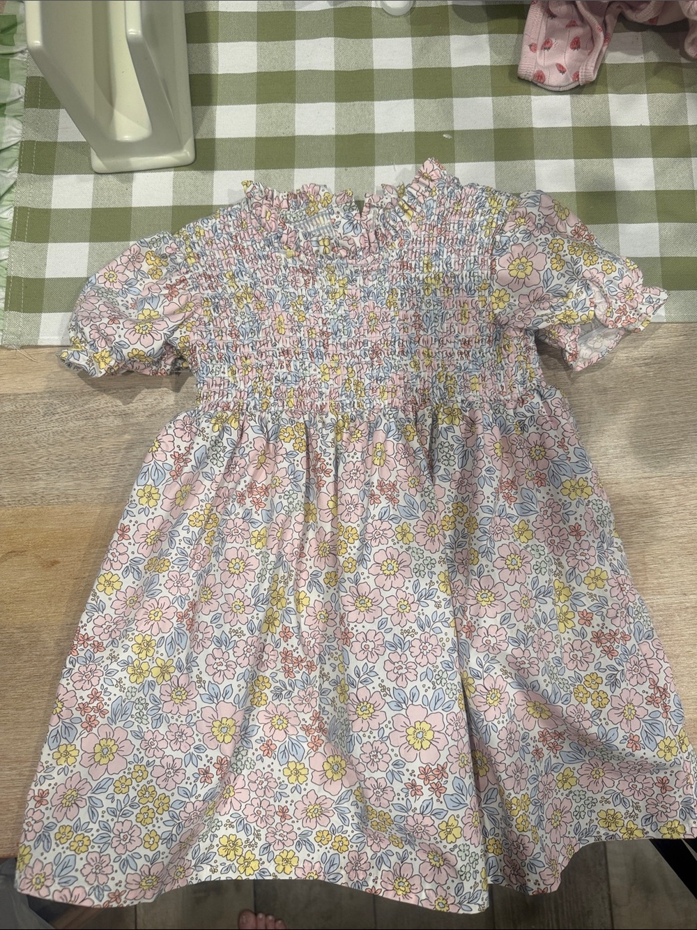 Smocked Floral Pink Cotton Dress for Girls